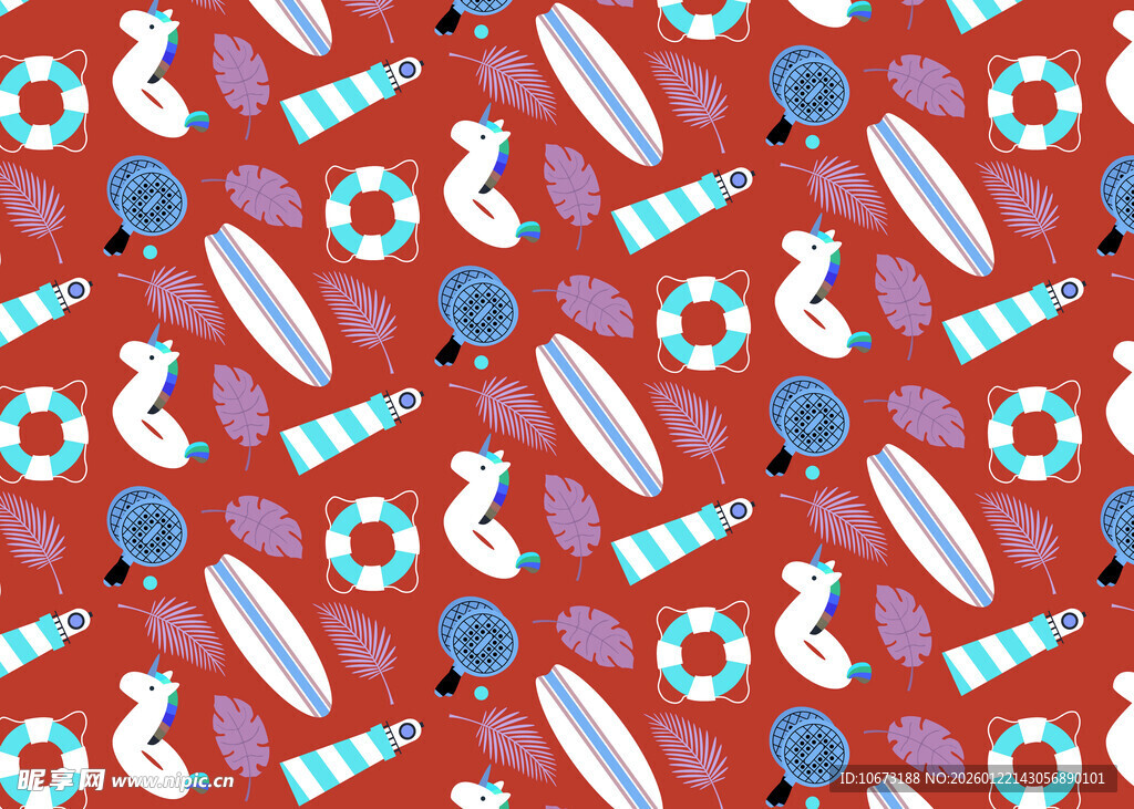 夏日海滩元素无缝图案