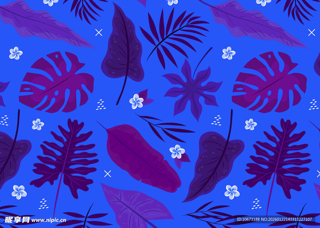 蓝色热带植物花卉图案