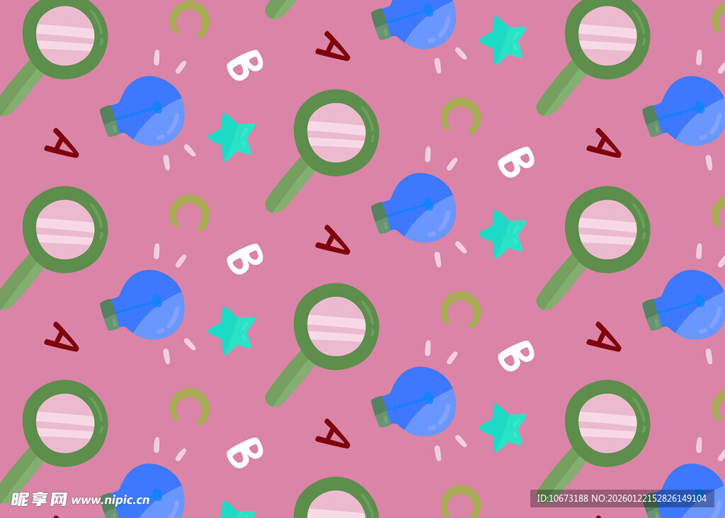 粉色背景多彩卡通图案