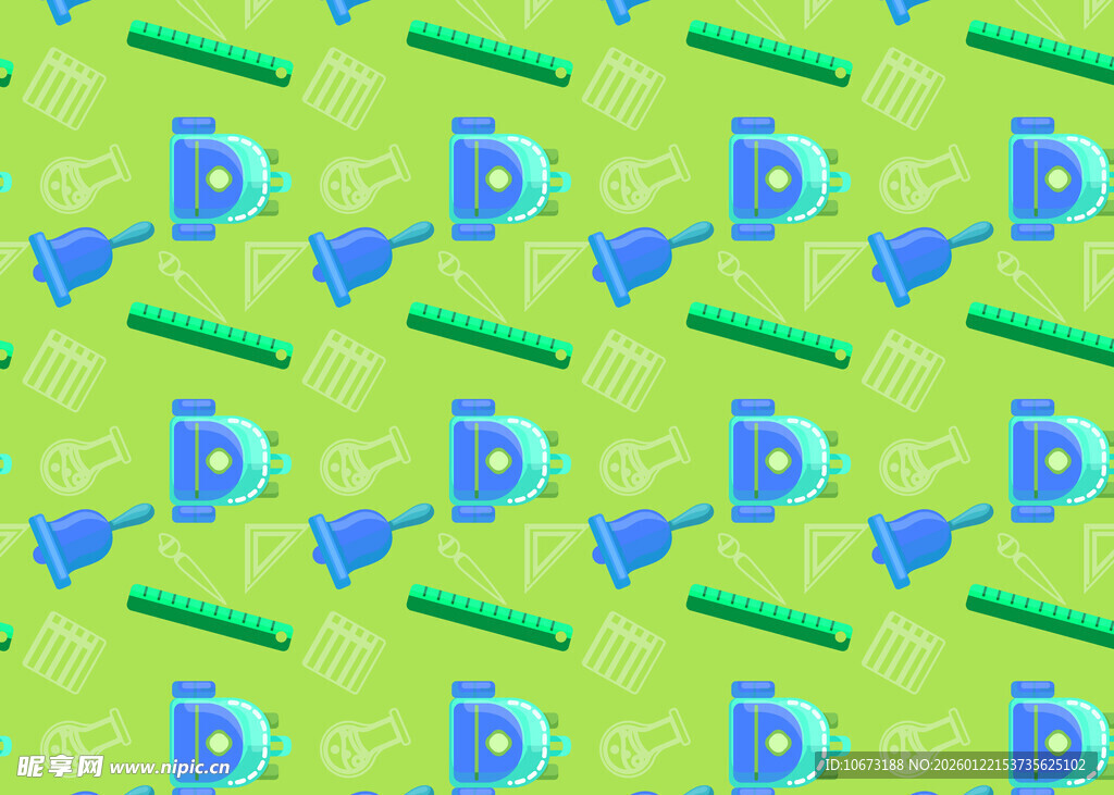 绿色背景卡通图案无缝纹理