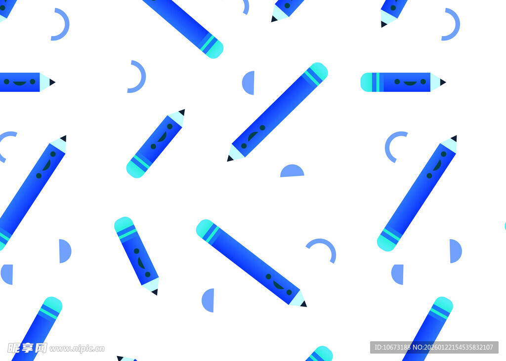 蓝色铅笔与月亮图案背景