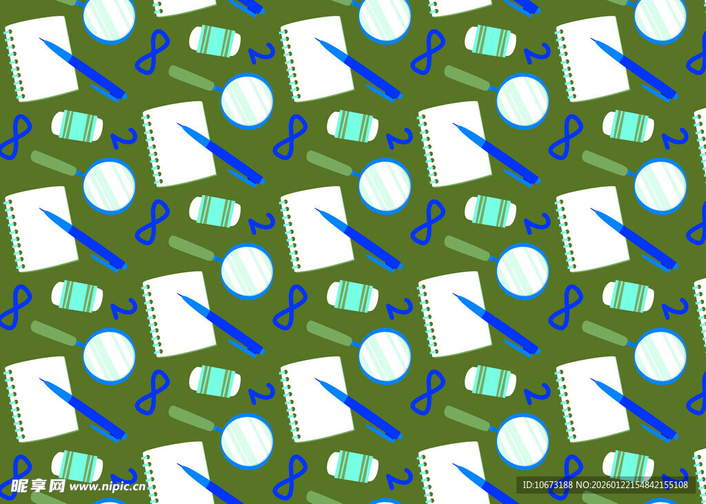 绿色背景文具图案设计