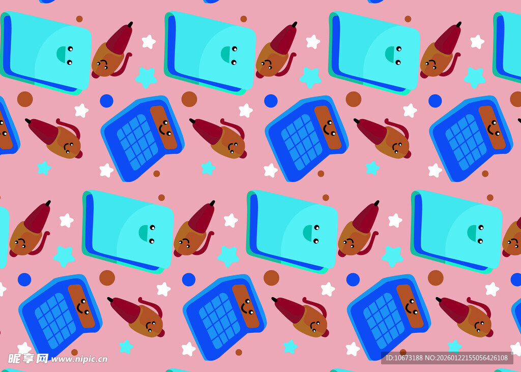 书本铅笔图案的多彩背景