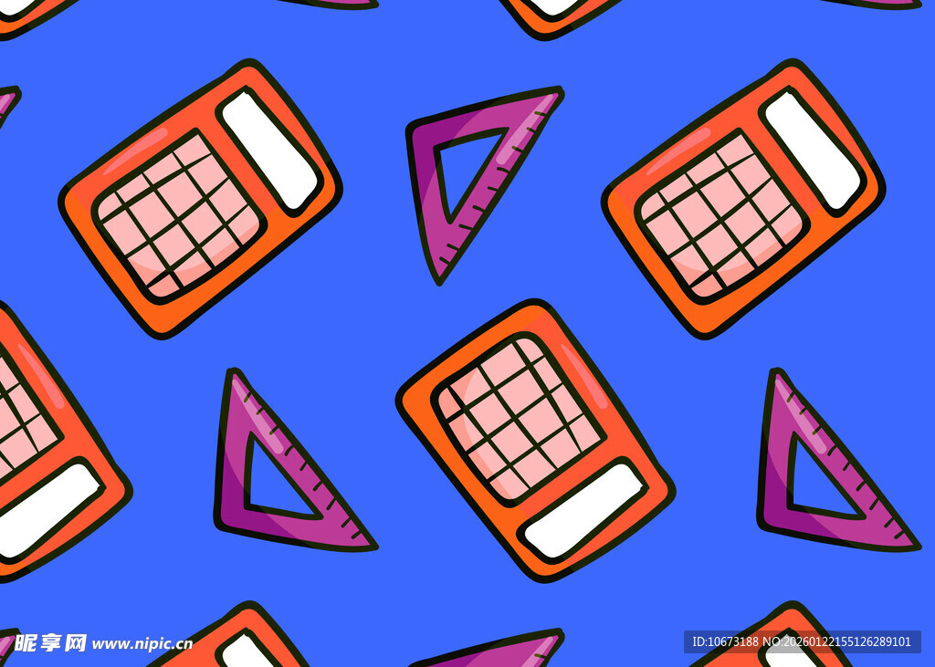 蓝色背景上的计算器与三角尺