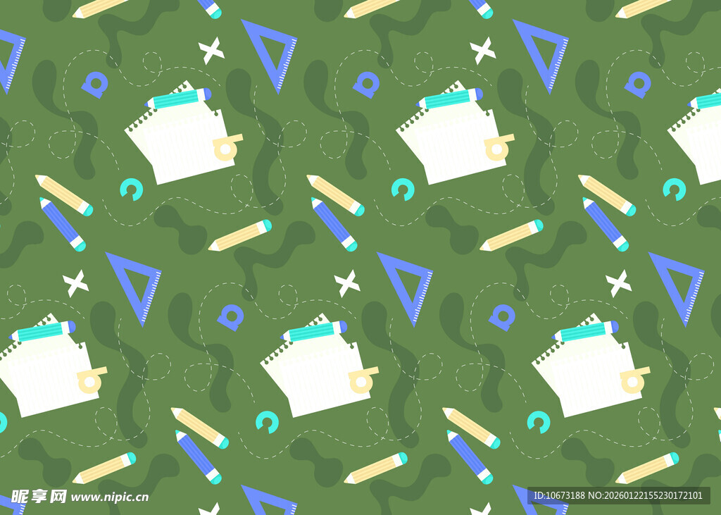 绿色文具主题无缝图案