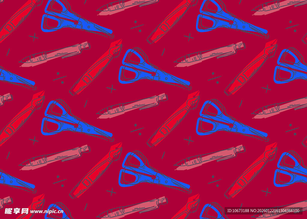 红色背景上的蓝色喇叭图案