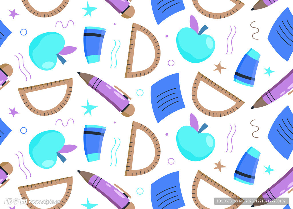 多彩文具无缝图案设计