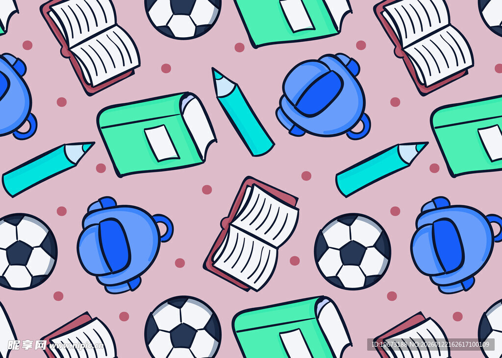 多彩校园文具与运动图案