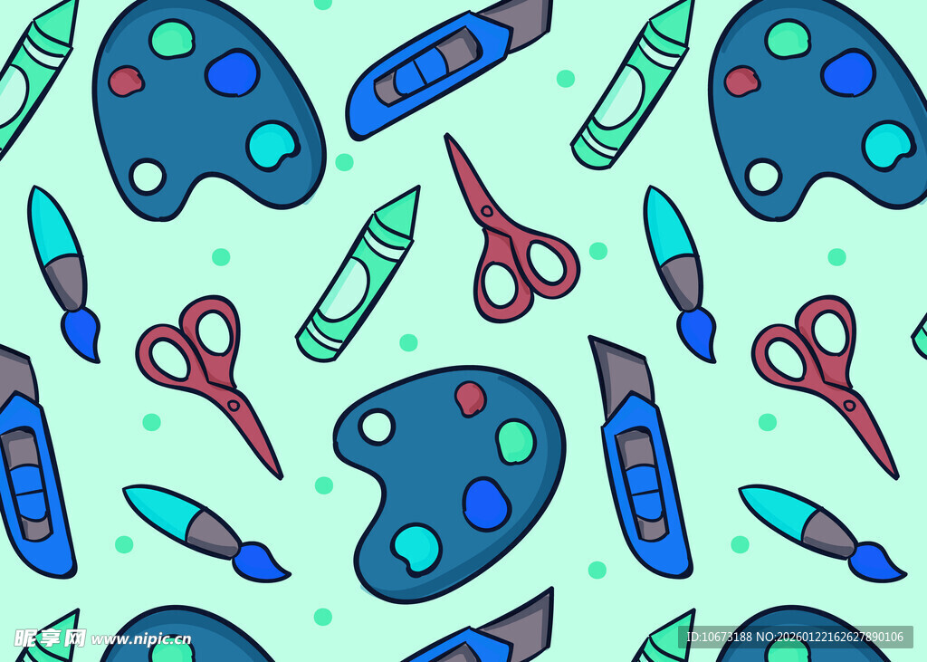 多彩绘画工具无缝图案