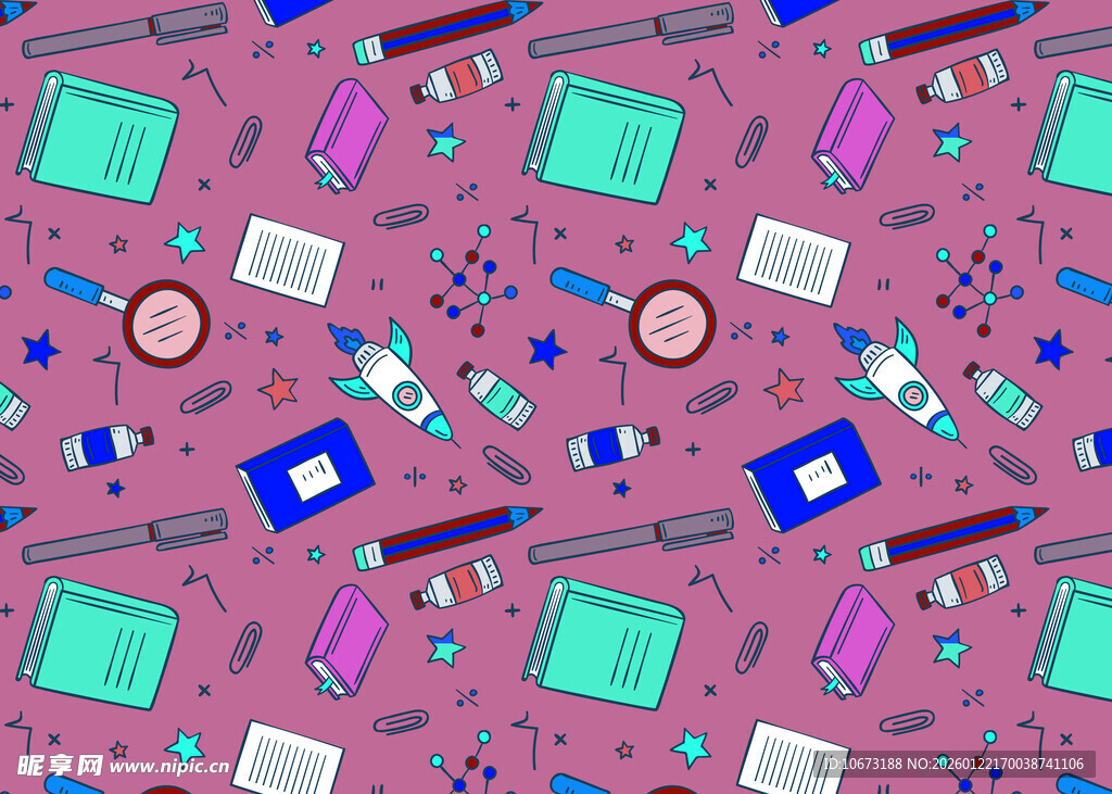 粉色背景办公用品图案