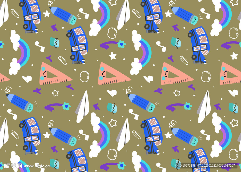 多彩文具图案背景