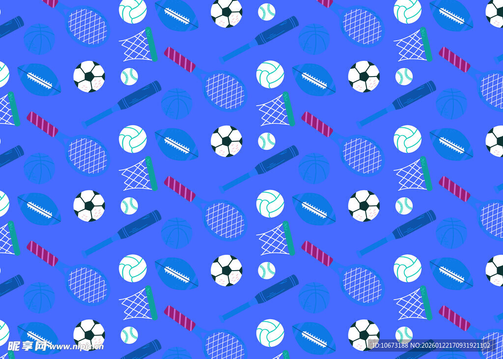 蓝色足球主题无缝图案