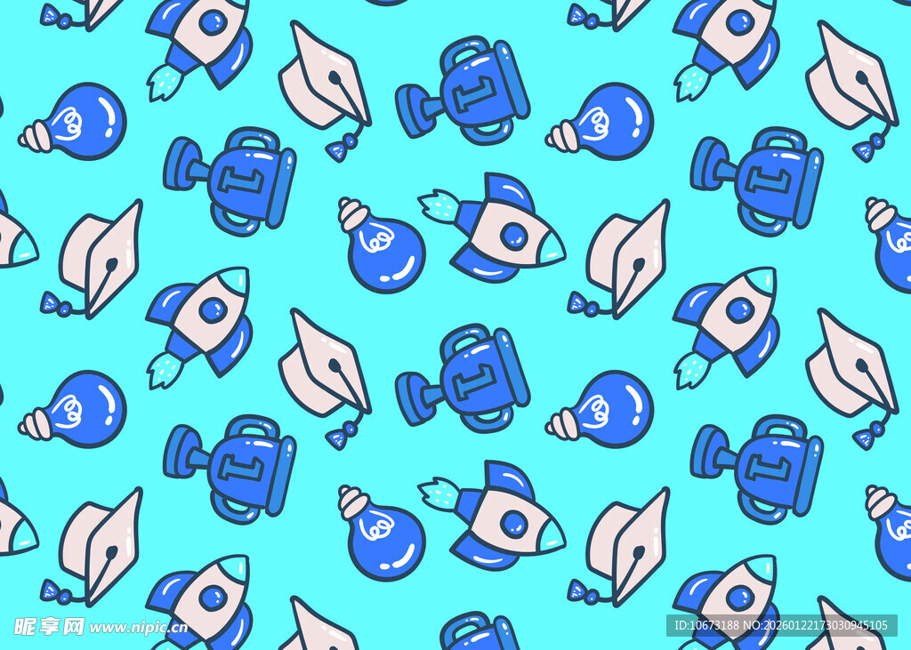 蓝色卡通火箭鱼图案背景