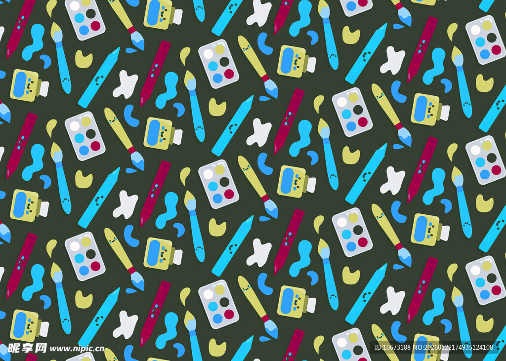 多彩文具图案无缝背景图