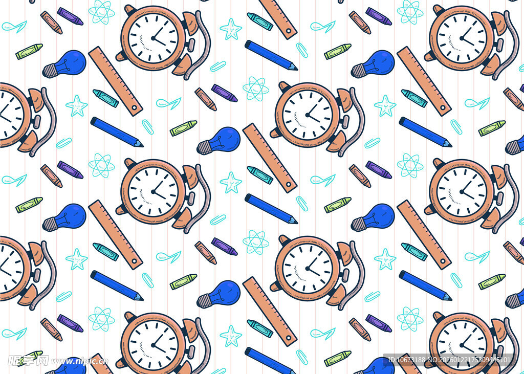 手表文具图案无缝背景图