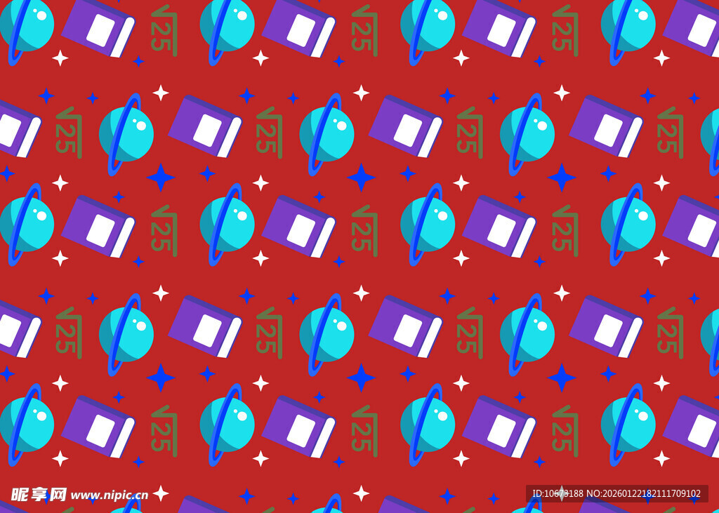 红色背景多彩图案无缝纹理