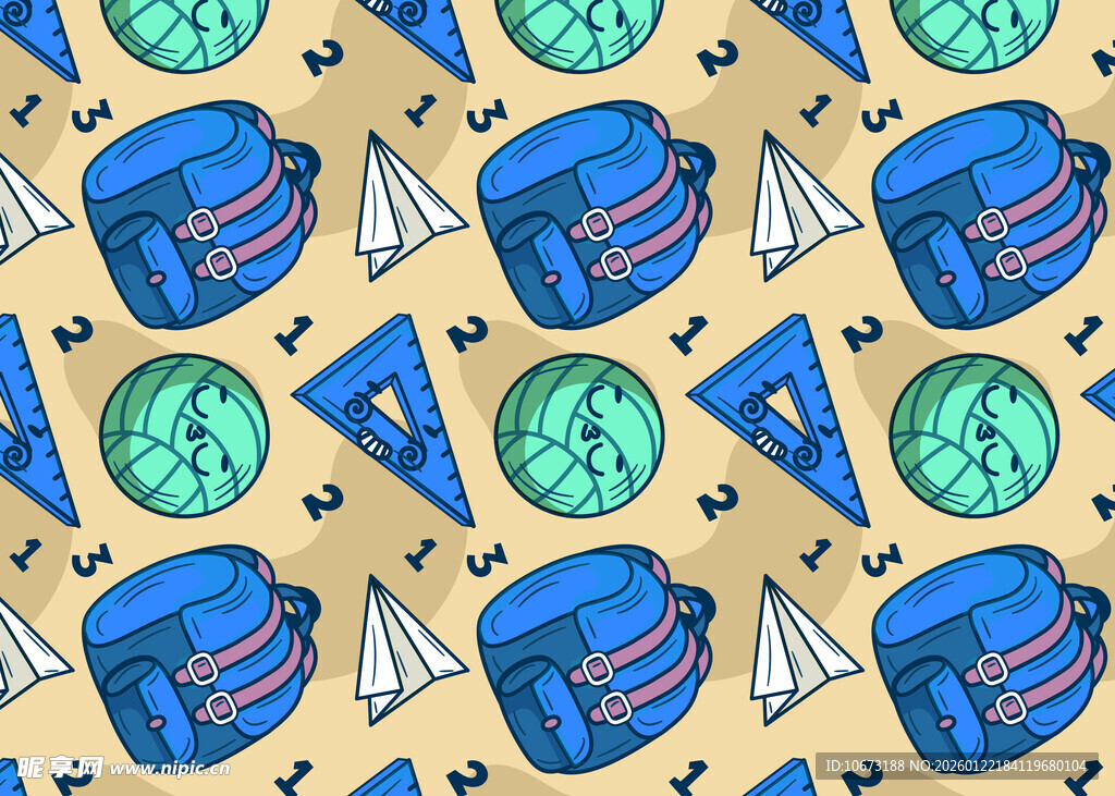 卡通风格旅行元素无缝图案