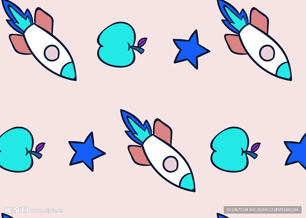 火箭星星苹果可爱图案