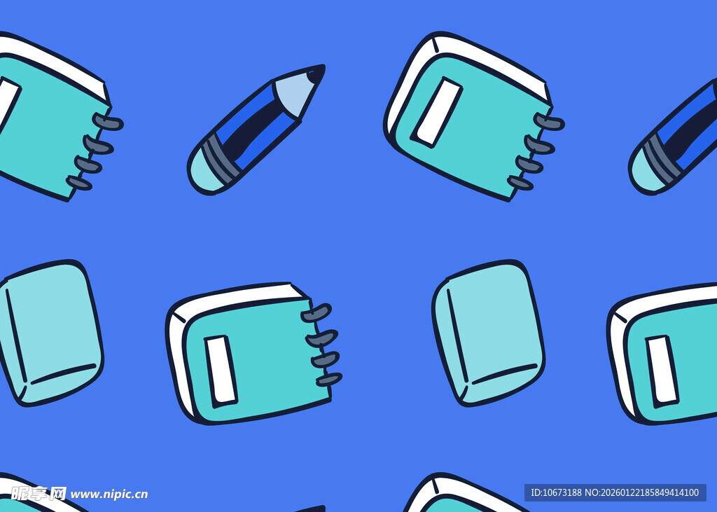 蓝色背景的文具图案