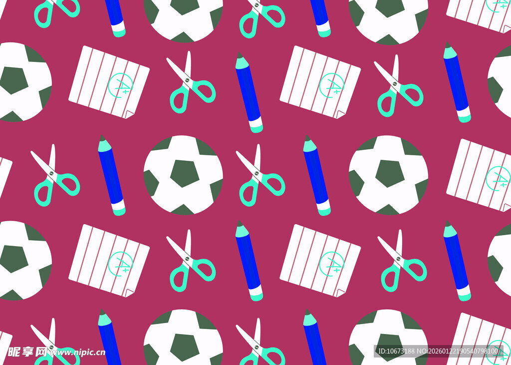 红色背景的文具图案