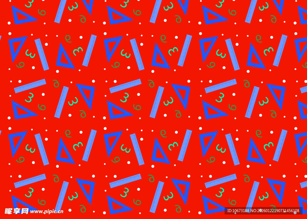 红色背景蓝图案几何花纹