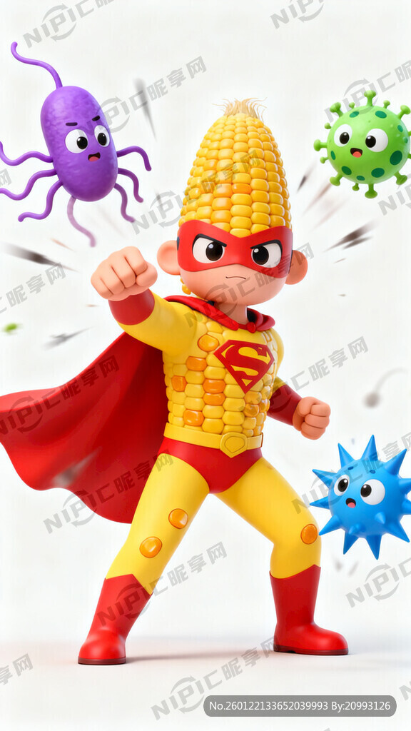 白底 细菌、病毒的3D可爱形象