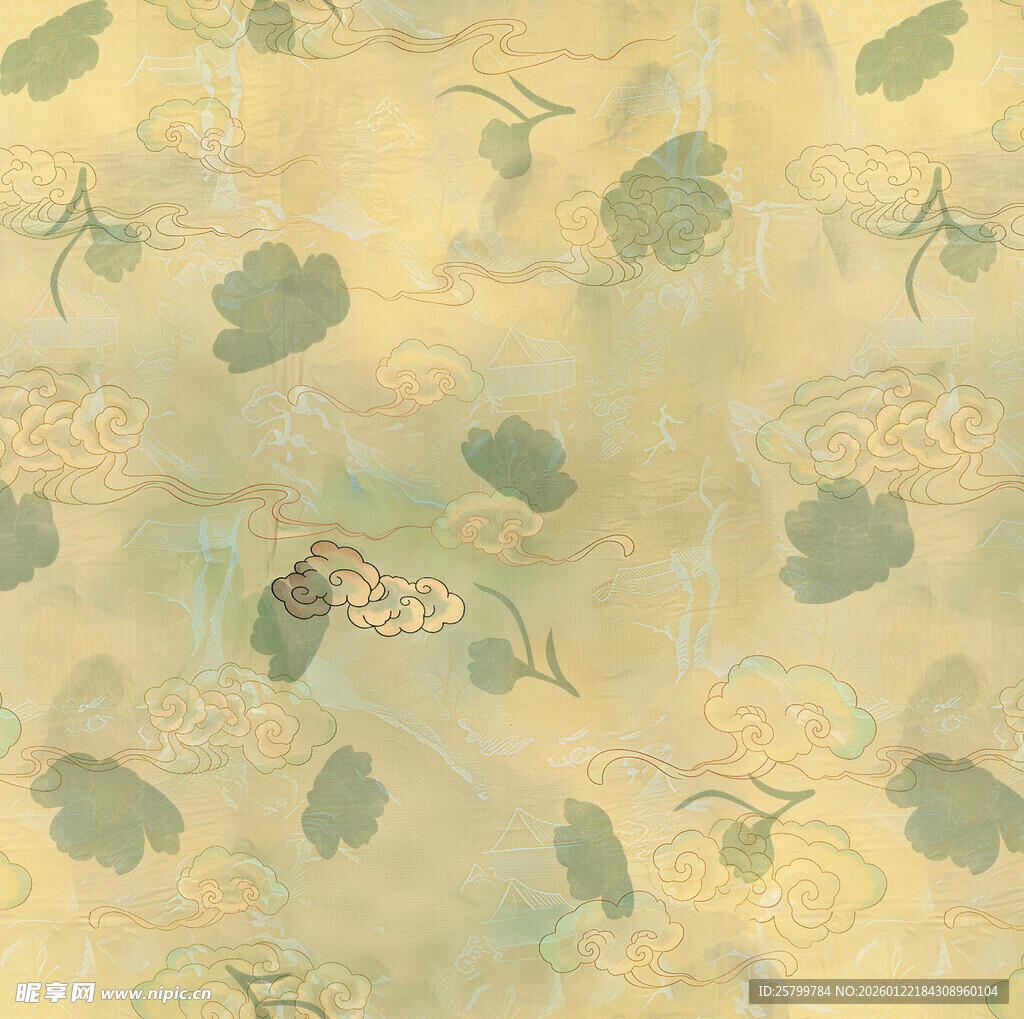 复古风黄绿植物花纹背景