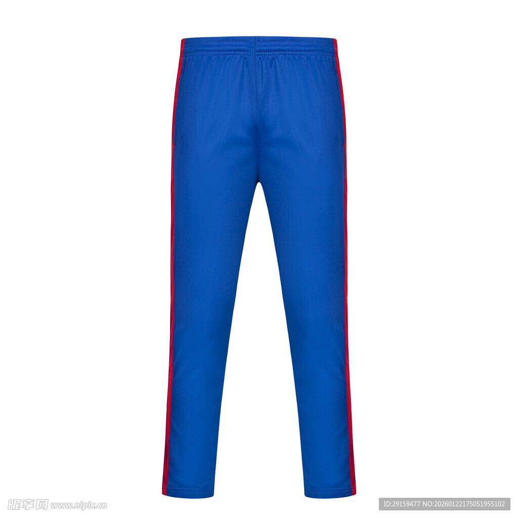 蓝色侧边条纹运动长裤