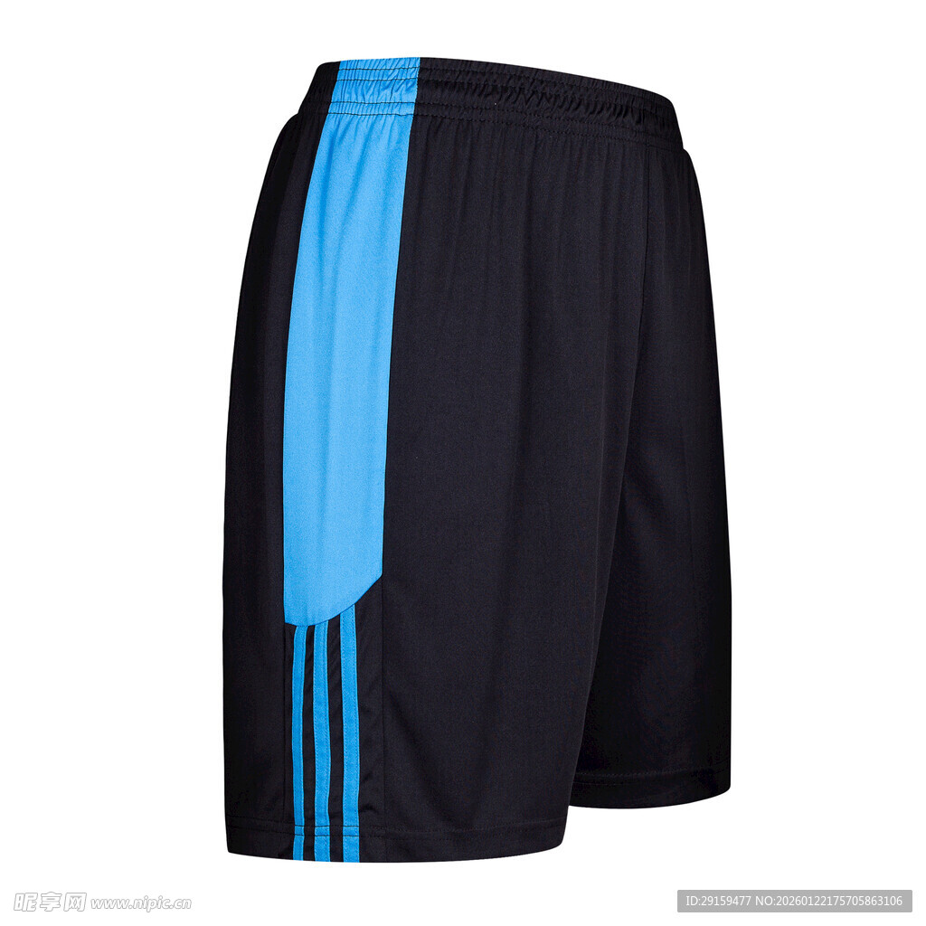 黑色配蓝条运动短裤