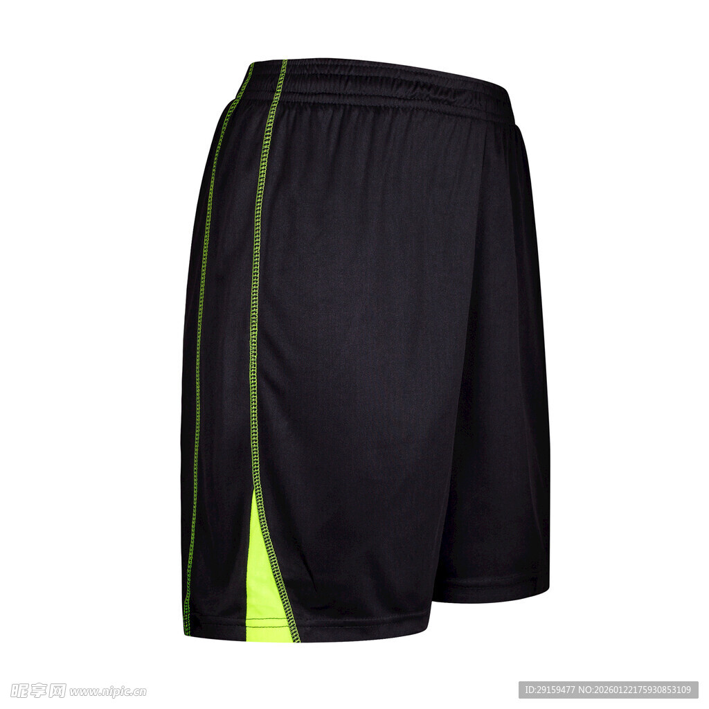 黑色侧边荧光绿运动短裤