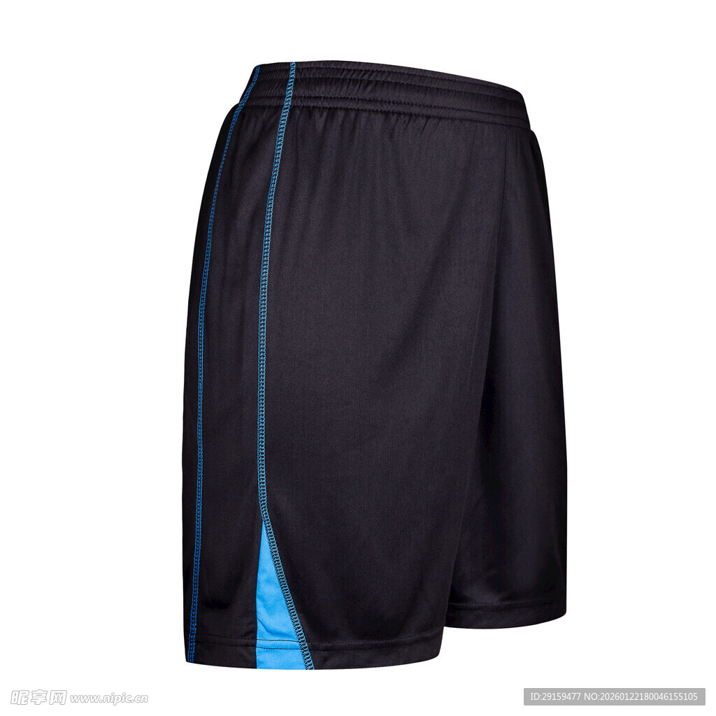 黑色侧边蓝条运动短裤