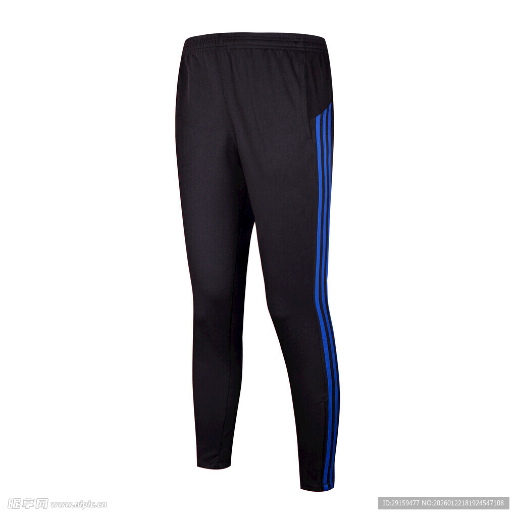 黑色侧边蓝条纹运动长裤