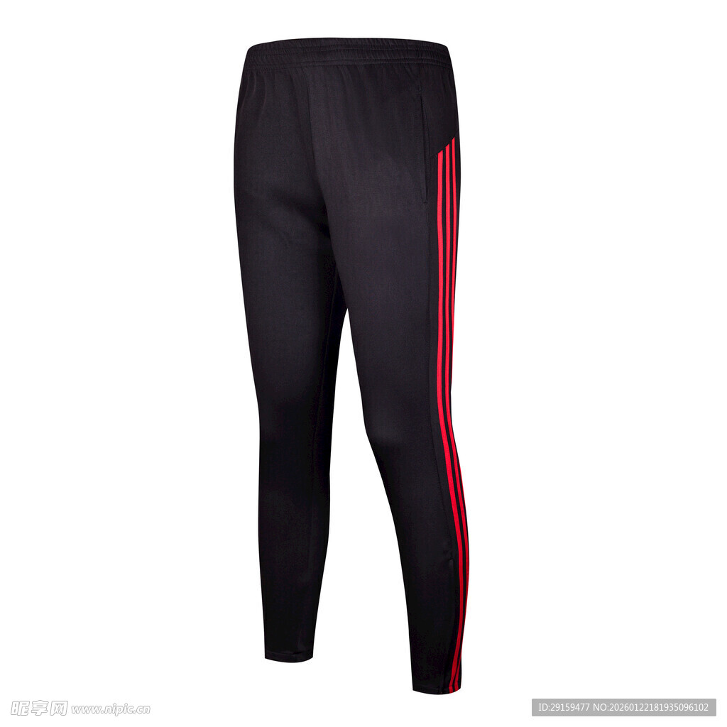 黑色侧边红条纹运动长裤