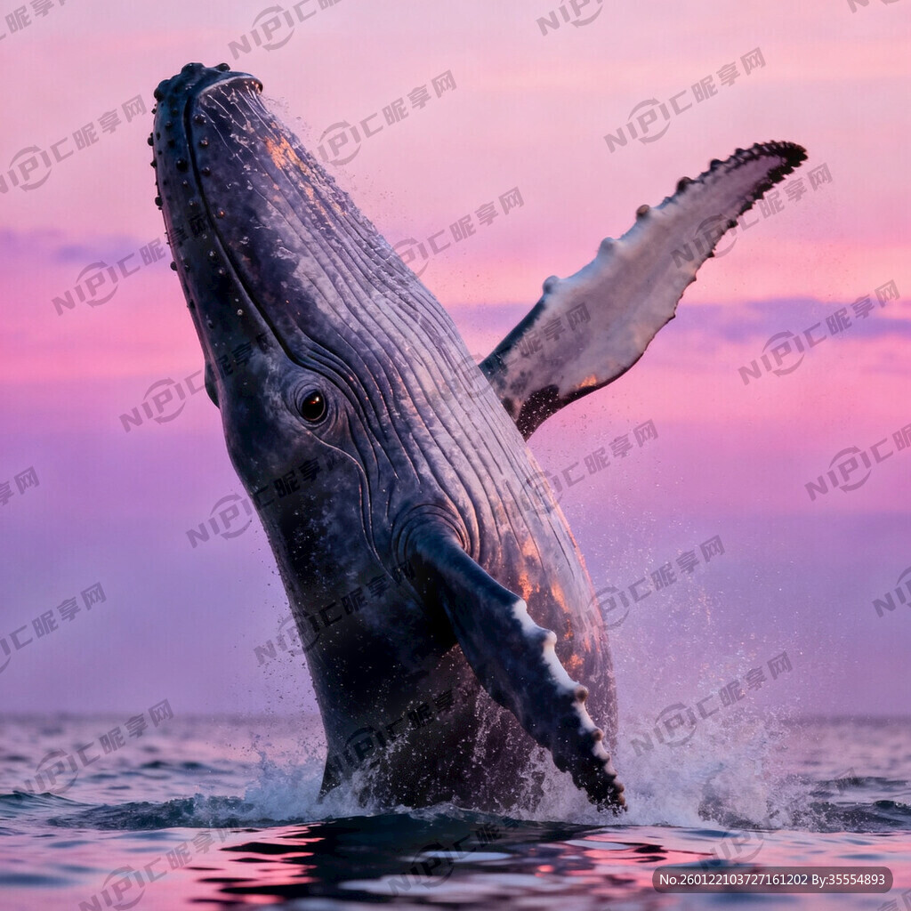 鲸‌在海面跃起。它眼神俏皮皮肤