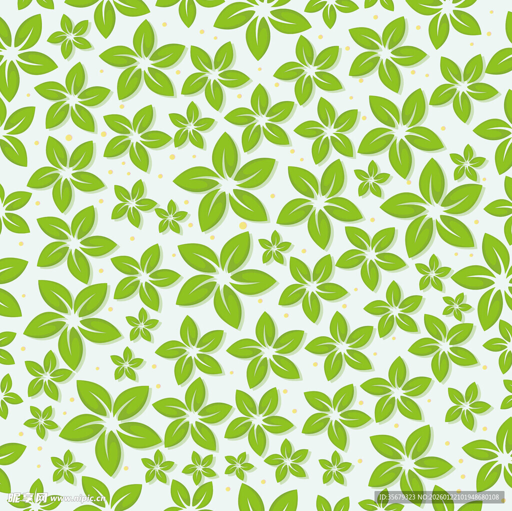 清新绿叶花卉无缝背景图
