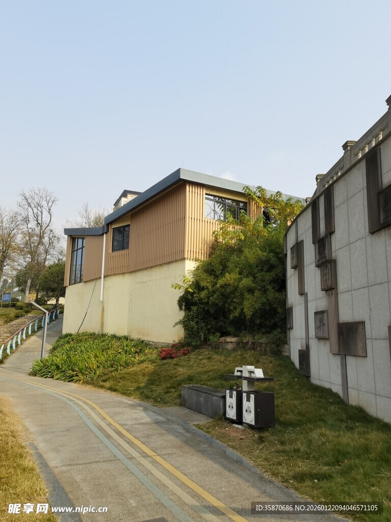 住宅区道路旁的建筑景观