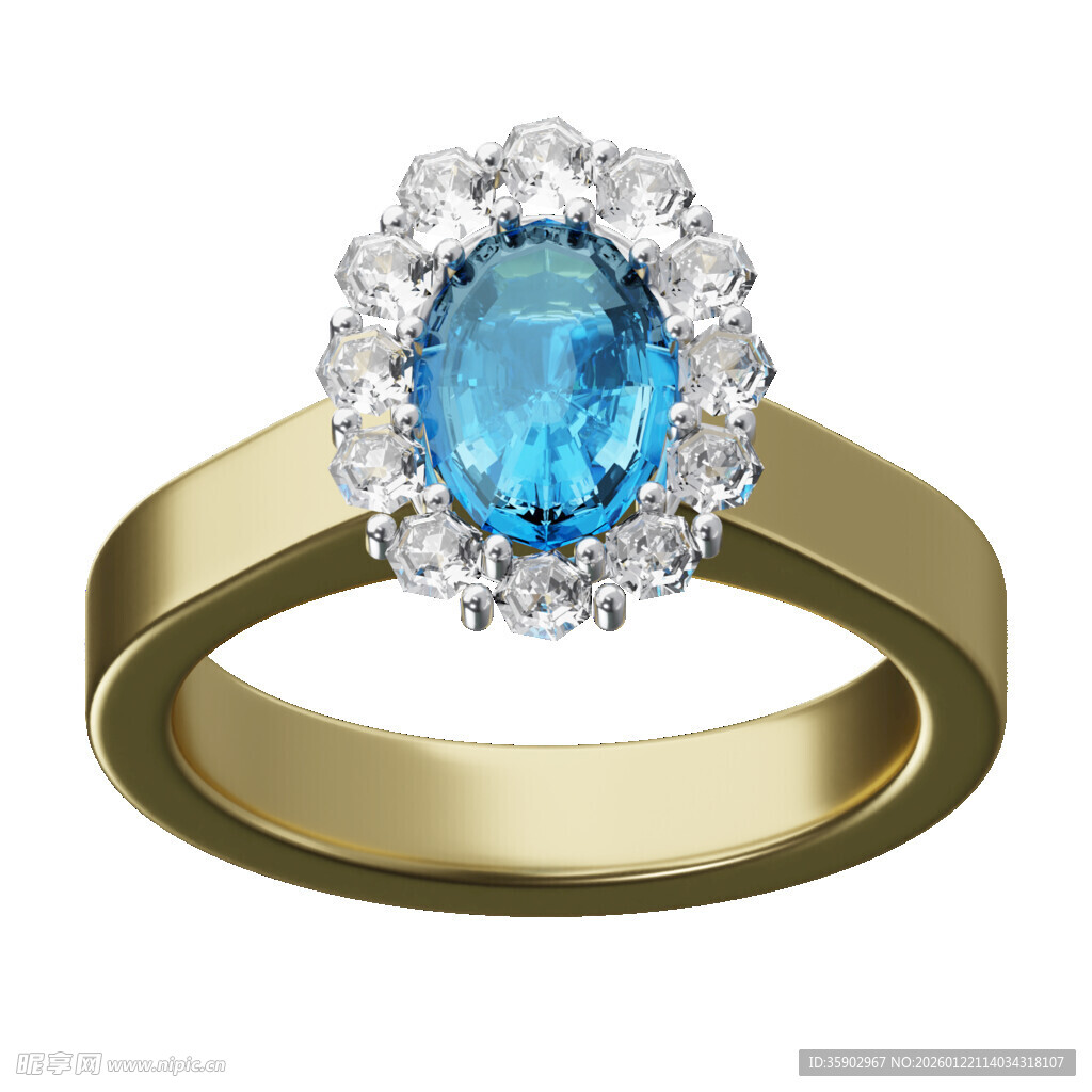 蓝宝钻石金戒指