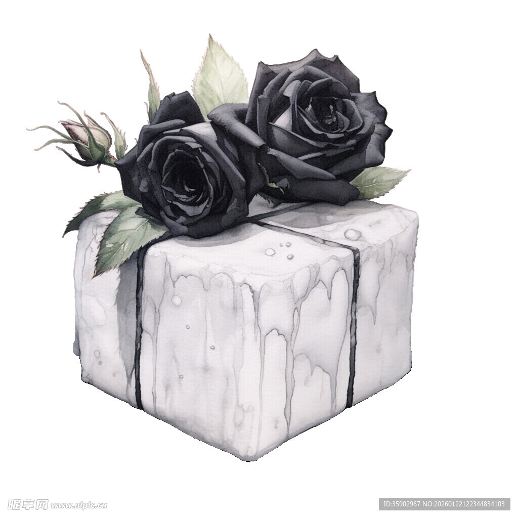 黑玫瑰装饰的大理石纹礼盒