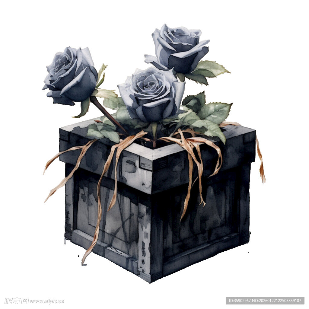 黑盒中的三朵蓝灰色玫瑰