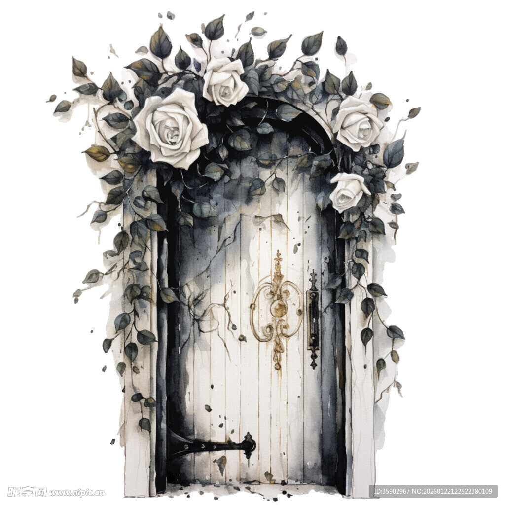 复古花卉装饰的木质门
