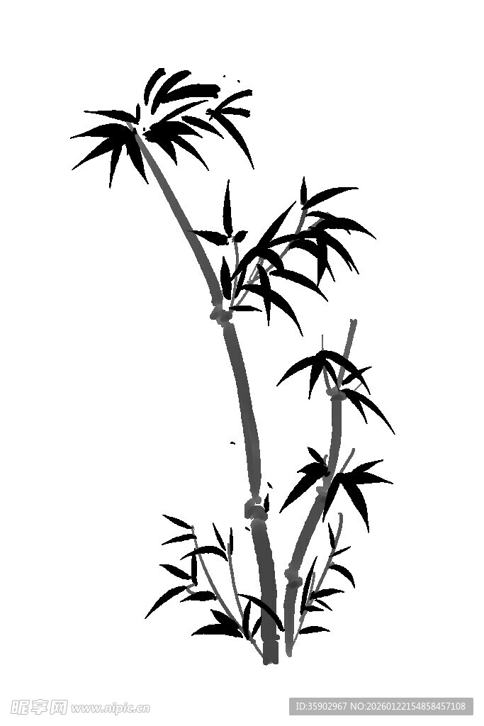水墨风单枝竹子图案