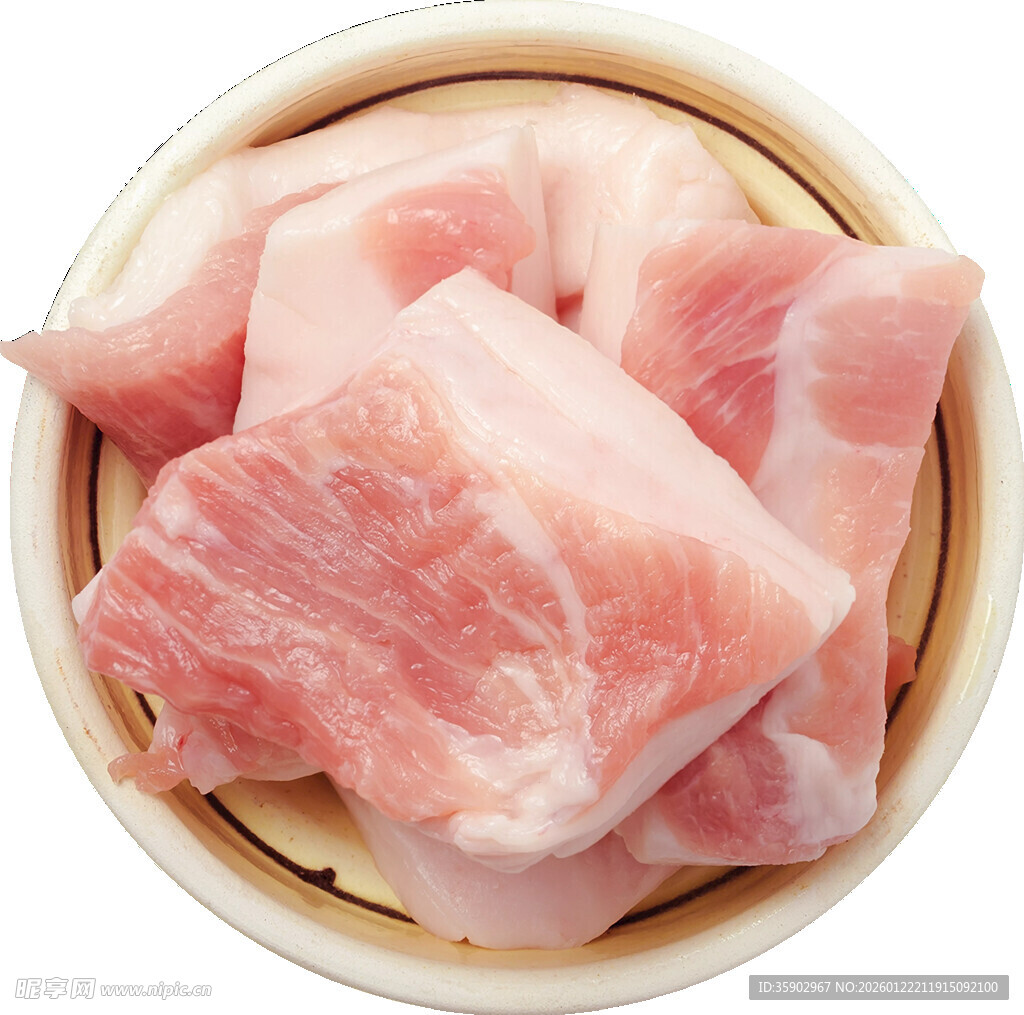 新鲜五花肉切片置于碗中