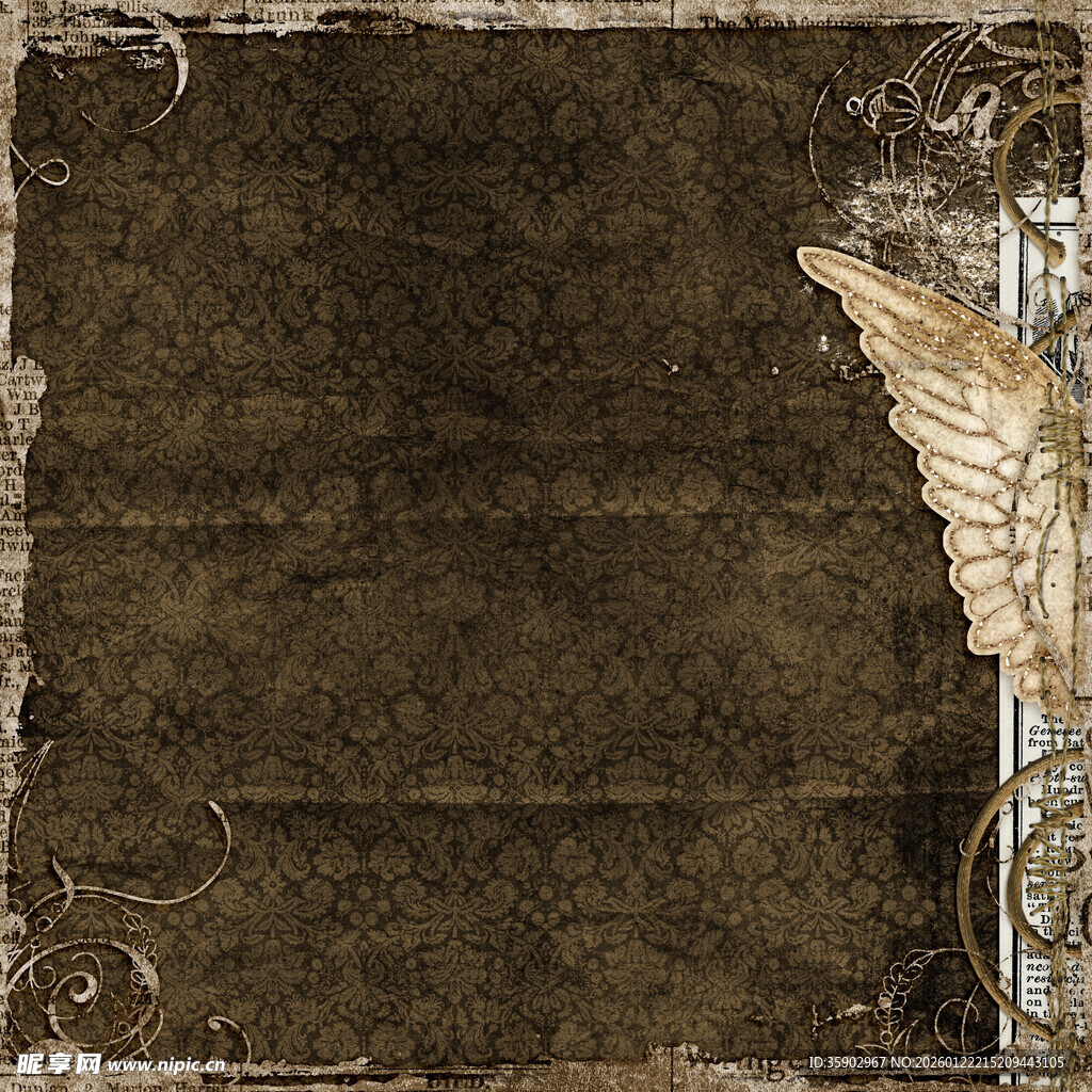 复古风带羽翼边框背景图