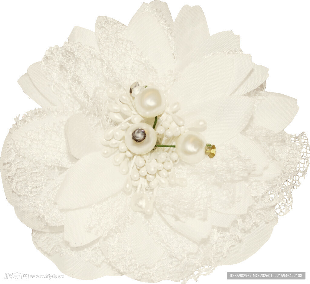 白色蕾丝花朵珍珠胸针