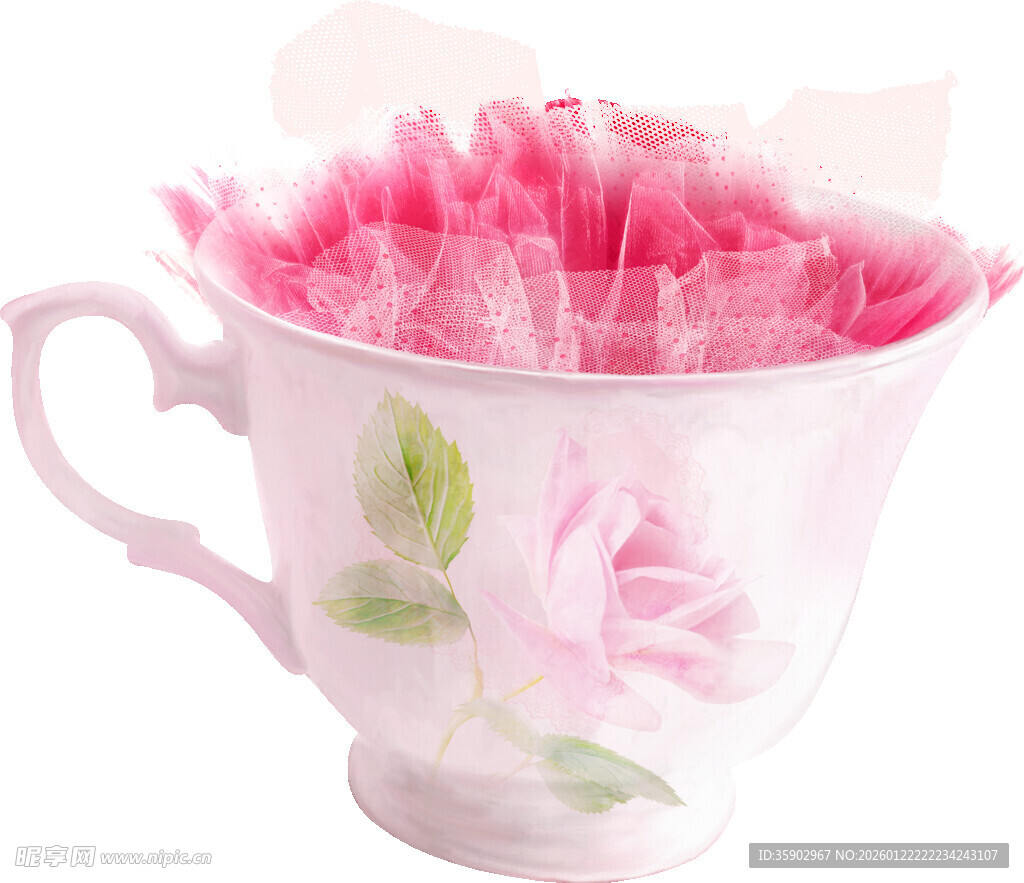粉色花朵装饰的精美瓷杯