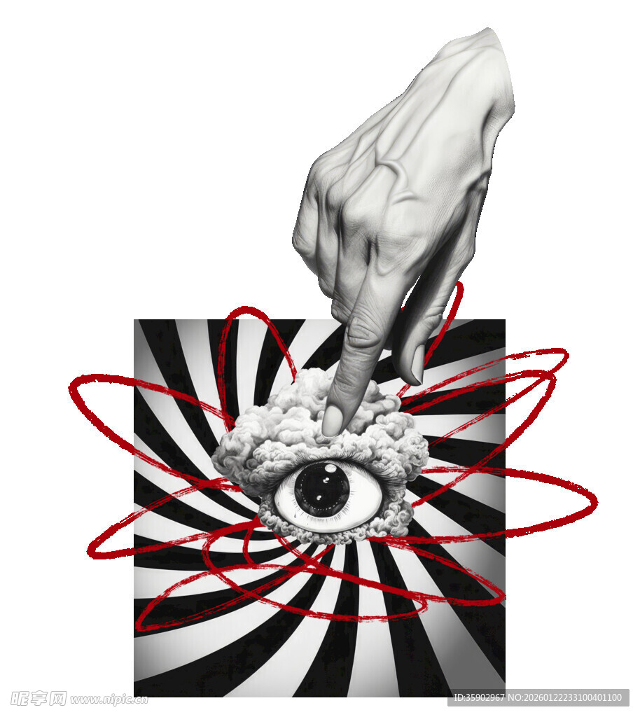 手触眼图案的神秘场景