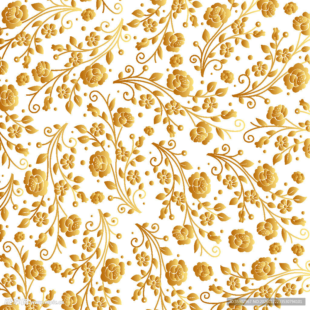 金色花卉无缝图案背景
