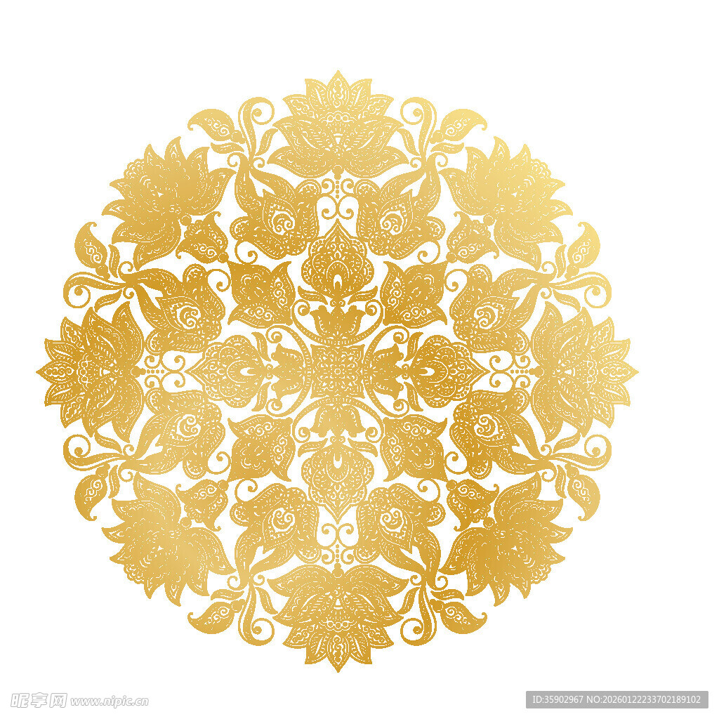 金色圆形精致花卉图案