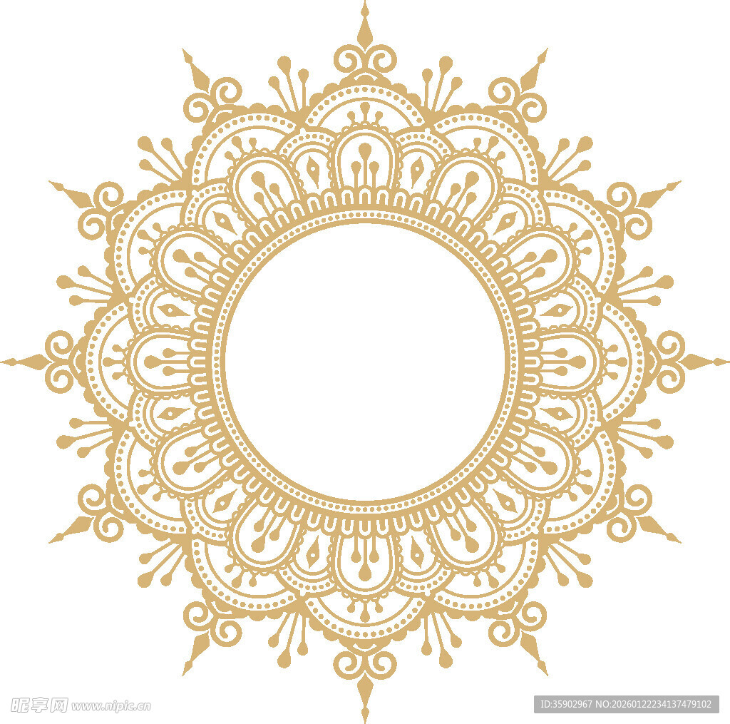 金色曼陀罗花纹圆形图案