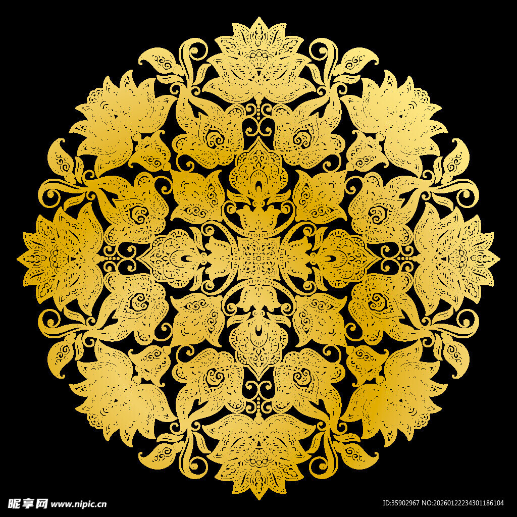 金色华丽圆形花卉装饰图案
